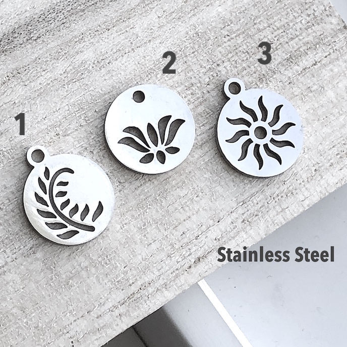 Charm, pendant, stainless steel, 12mm leaves 1. each