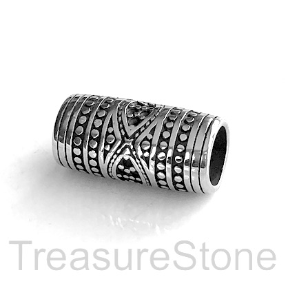 Bead, stainless steel, large hole, 8mm, 11x24mm tube. Each