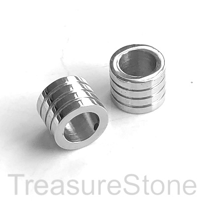 Bead, stainless steel, 8x10mm lined tube, large hole, 6mm. Ea