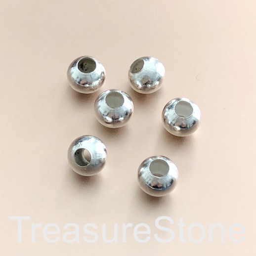 Bead, steel, silver-colored, 8mm round, pkg of 40 pcs