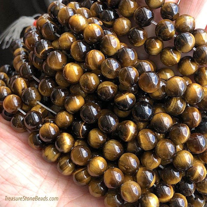 Bead, Tiger's Eye, 8mm round, grade A-. 15-inch, 46pcs