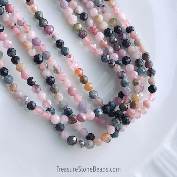 Bead, tourmaline, 3mm faceted round, grade B-, 15", 125pcs
