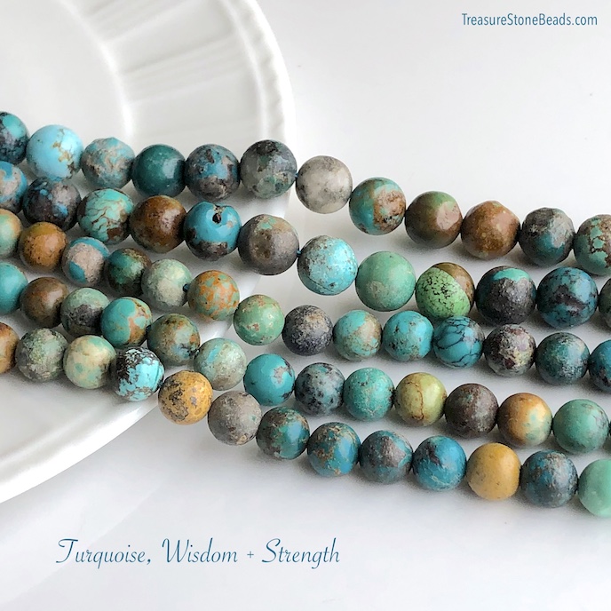 Bead, turquoise (natural), 7-8mm round. 15-inch, 53-54 beads