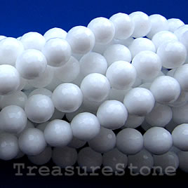 Bead, white agate, 6mm faceted round. 15.5-inch strand.