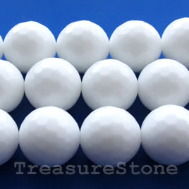 Bead, white agate, 14mm faceted round. 15.5-inch strand.