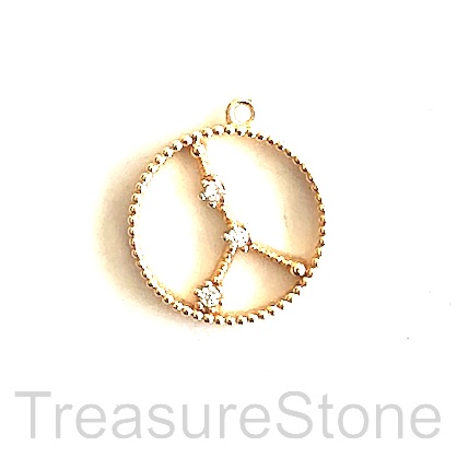 Pave Charm, 24k gold-plated brass, 14mm Cancer, zodiac sign. ea