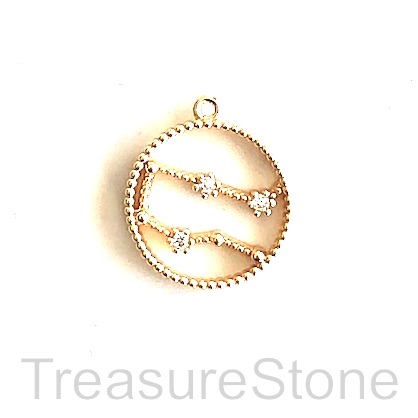 Pave Charm, 24k gold-plated brass, 14mm Gemini, zodiac sign. ea